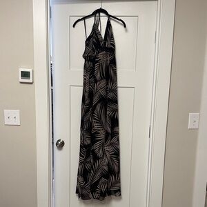 White House Black Market Black and Cream Leaf Print Maxi Dress